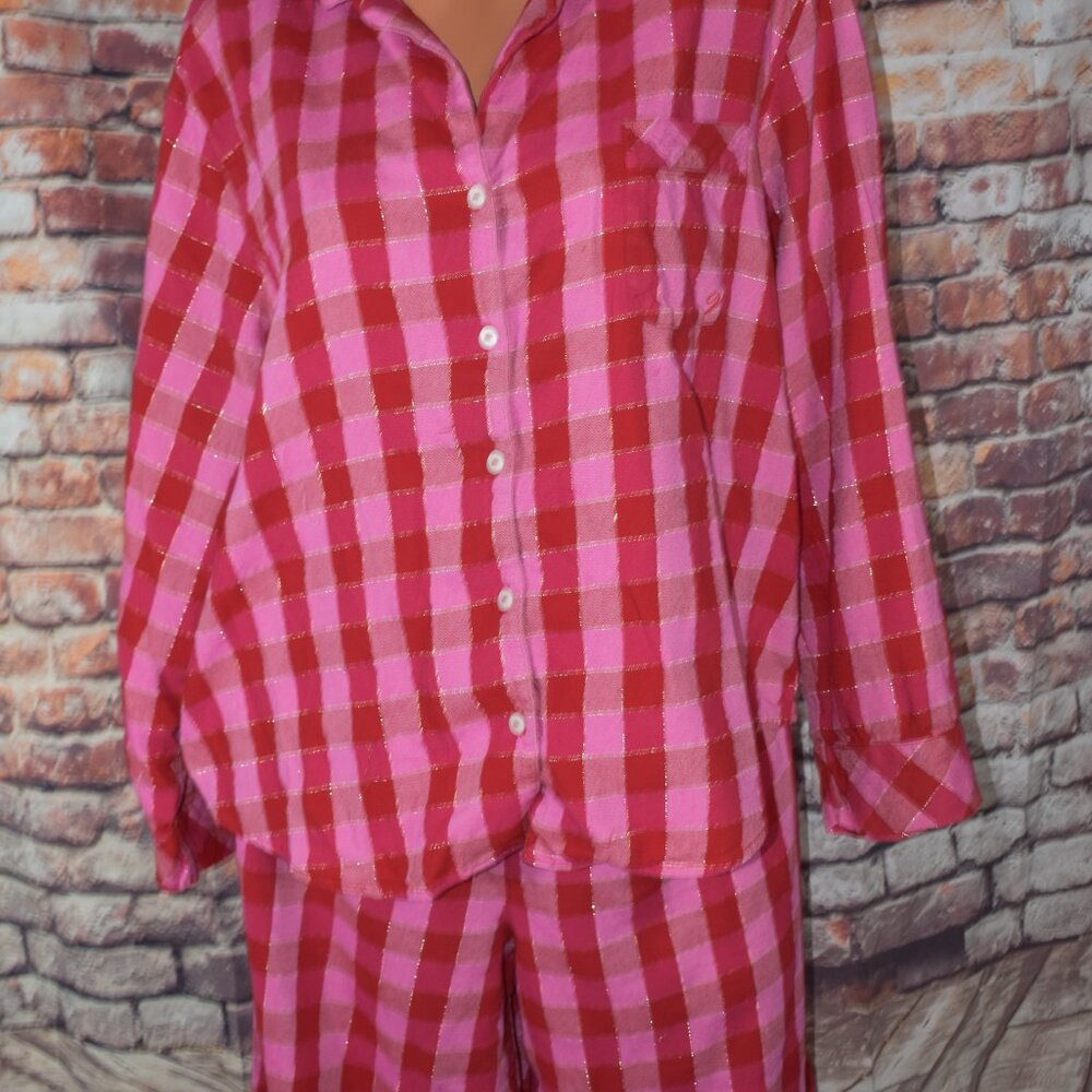 Victorias Secret XL Pajama Set Sleep Cotton Flannel Long Sleeve Plaid - Picture 3 of 12